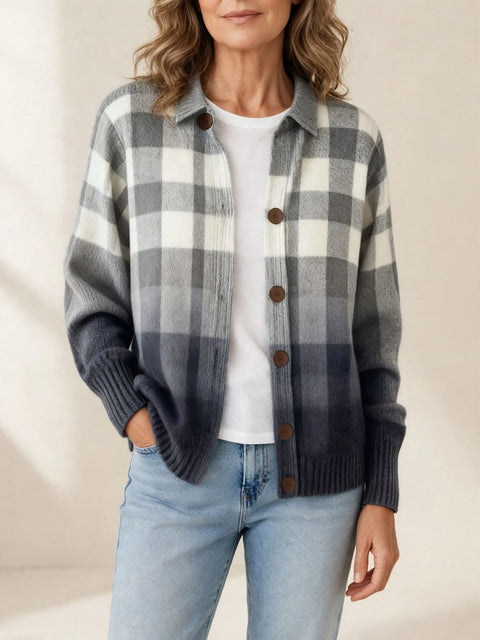 Agnes | Grijze geruite cardigan met knopen