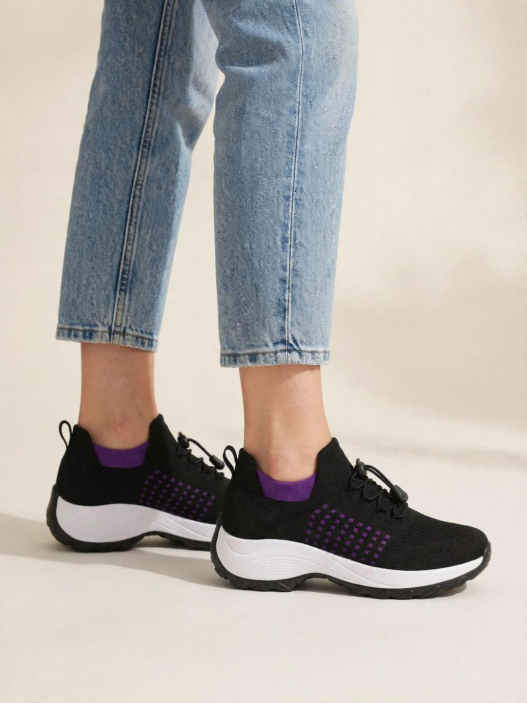 Ambulo | Comfortschoenen van gebreide stof, paars/zwart