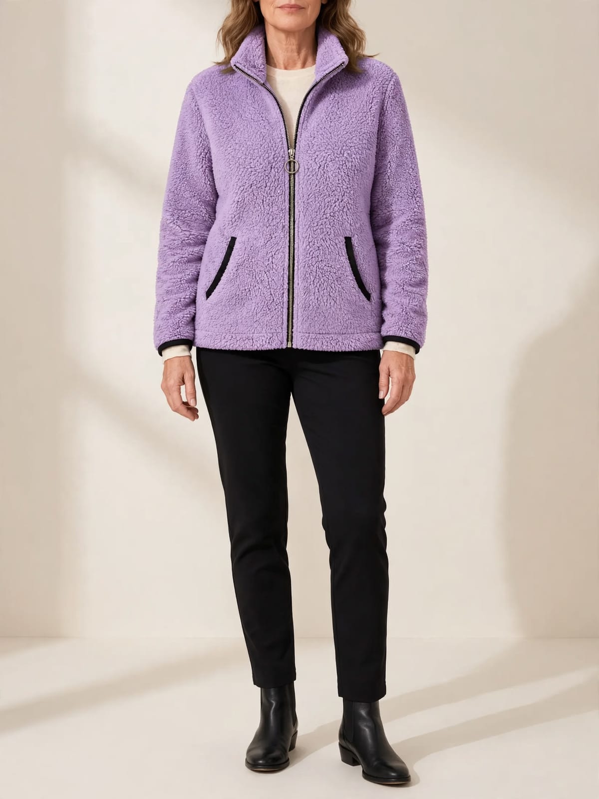 Amée – warm fleece vest – Paars – hele lengte