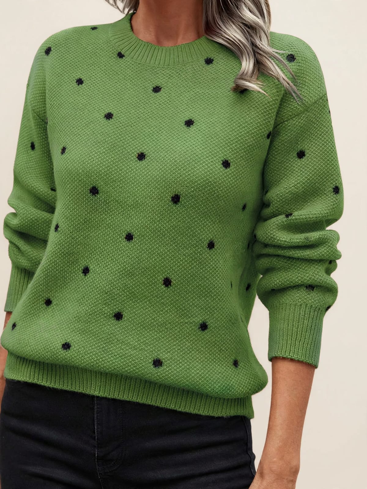 Angelique – trui met stipjes – Groen – detail