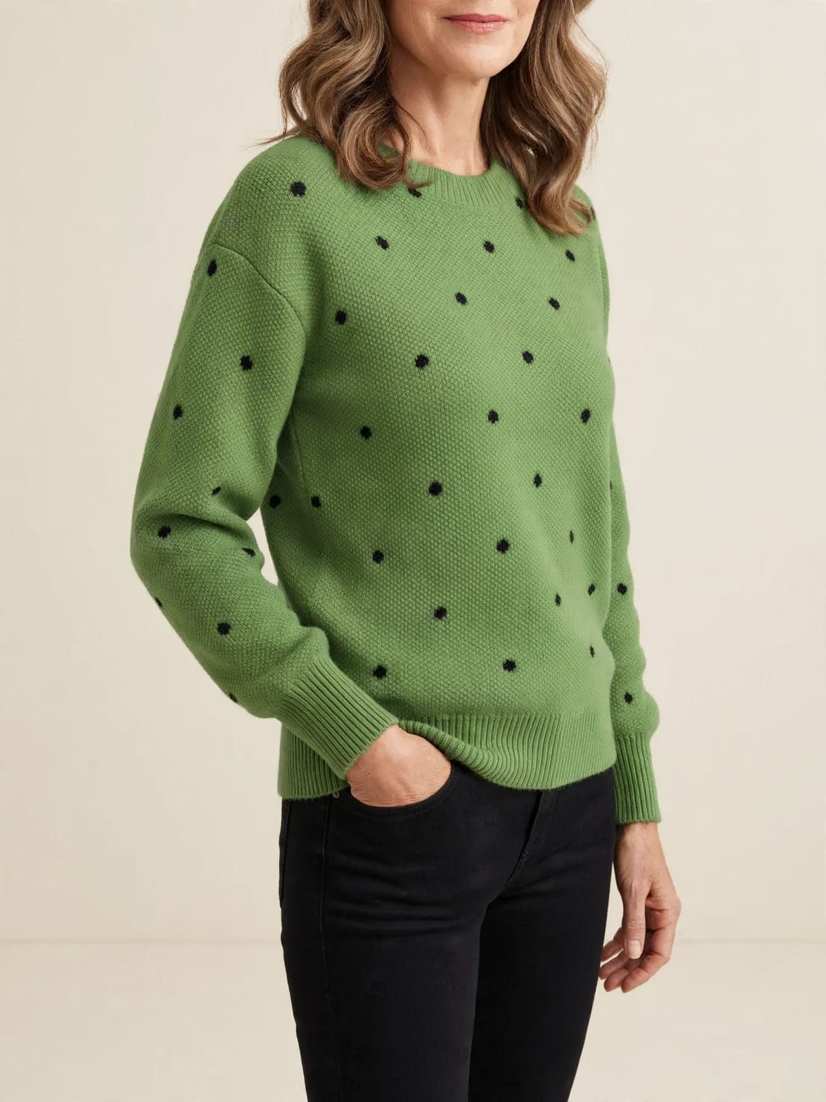 Angelique – trui met stipjes – Groen – driekwart