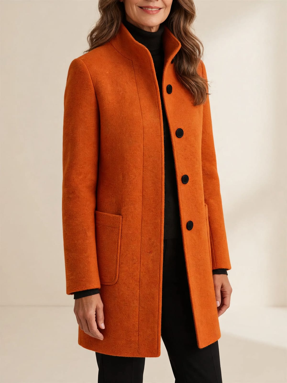 Anna – jas met hoge kraag – Oranje – driekwart