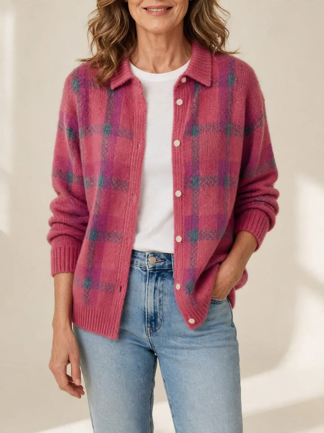 Ashley | Klassieke geplooide cardigan met kraag