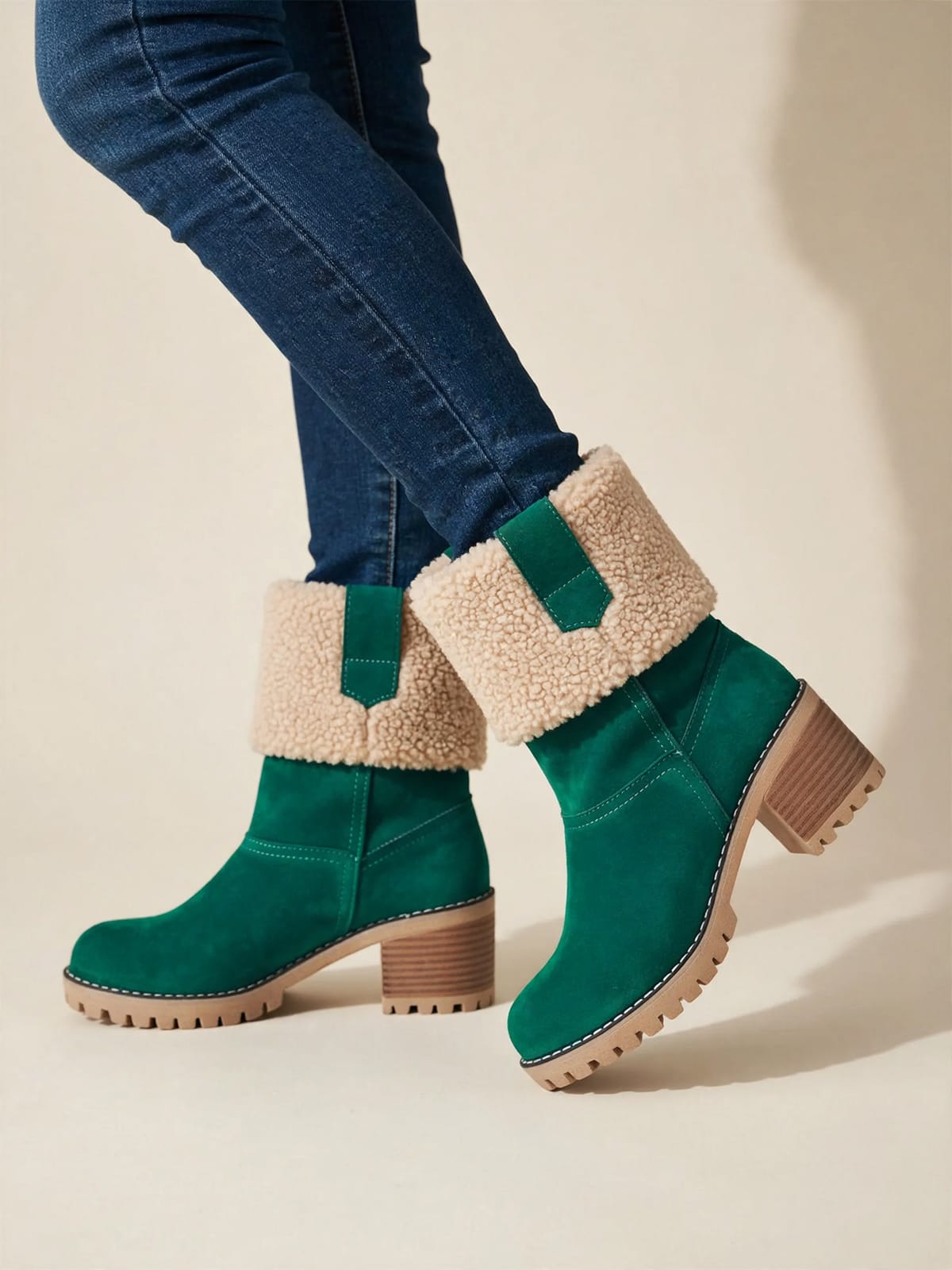 Beatriz – laarzen met teddy-omslag – Groen – gedragen voorkant