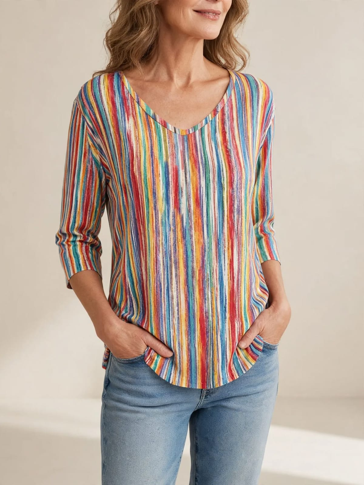 Belinda – kleurrijk gestreept T-shirt – Driekwart