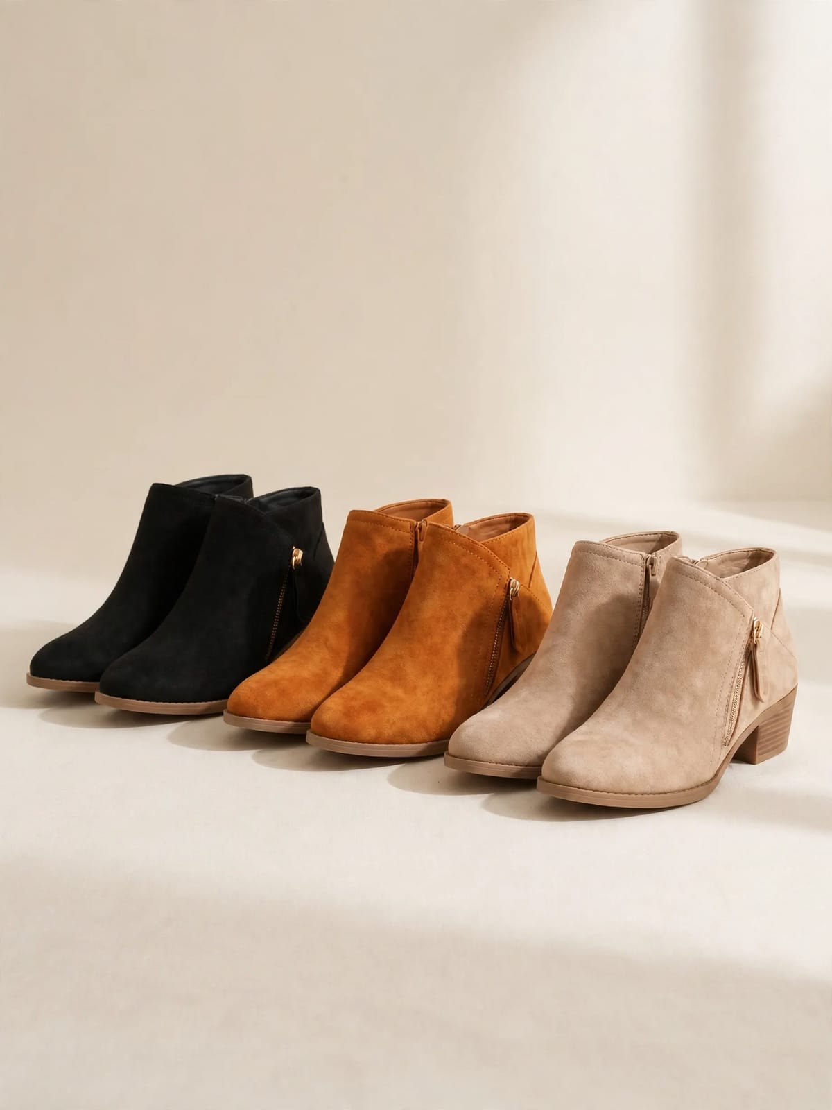 Bellavue – suède enkellaarsjes met rits – Kleurenoverzicht 1/2 (3 kleuren)