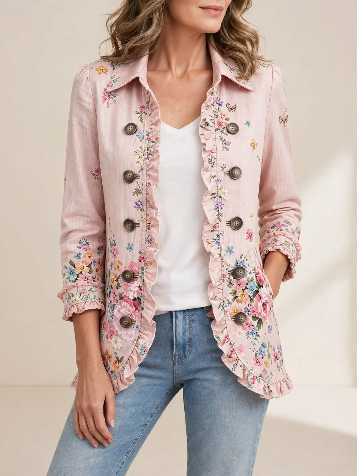 Bettany – roze jasje met bloemen – Driekwart