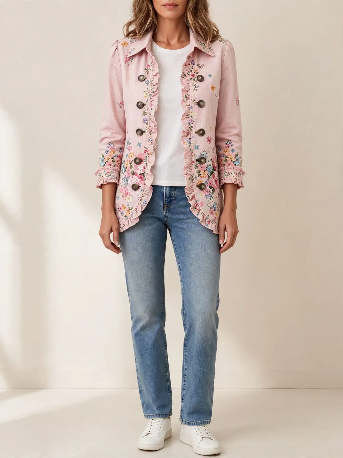 Bettany – roze jasje met bloemen – Hele lengte