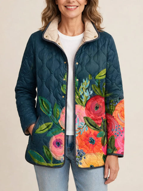 Camille | Gequilte jas met geschilderde bloemen