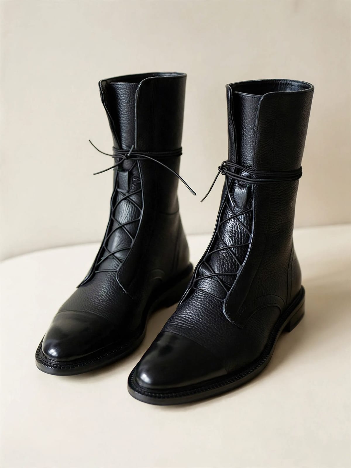Carina – veterlaarzen met neus – Zwart – productfoto driekwart