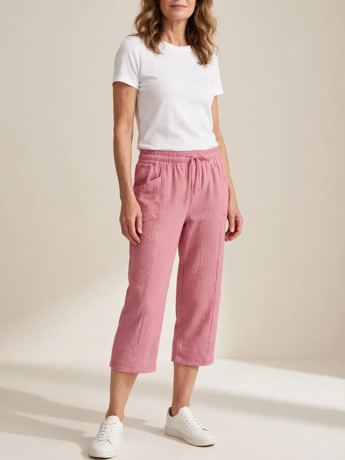 Cécile – comfortabele driekwart broek – Roze – hele lengte driekwart