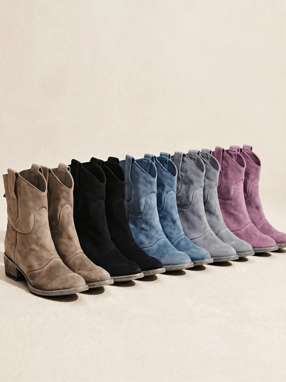 Charlotte – suède enkellaarsjes – Kleurenoverzicht (5 kleuren)