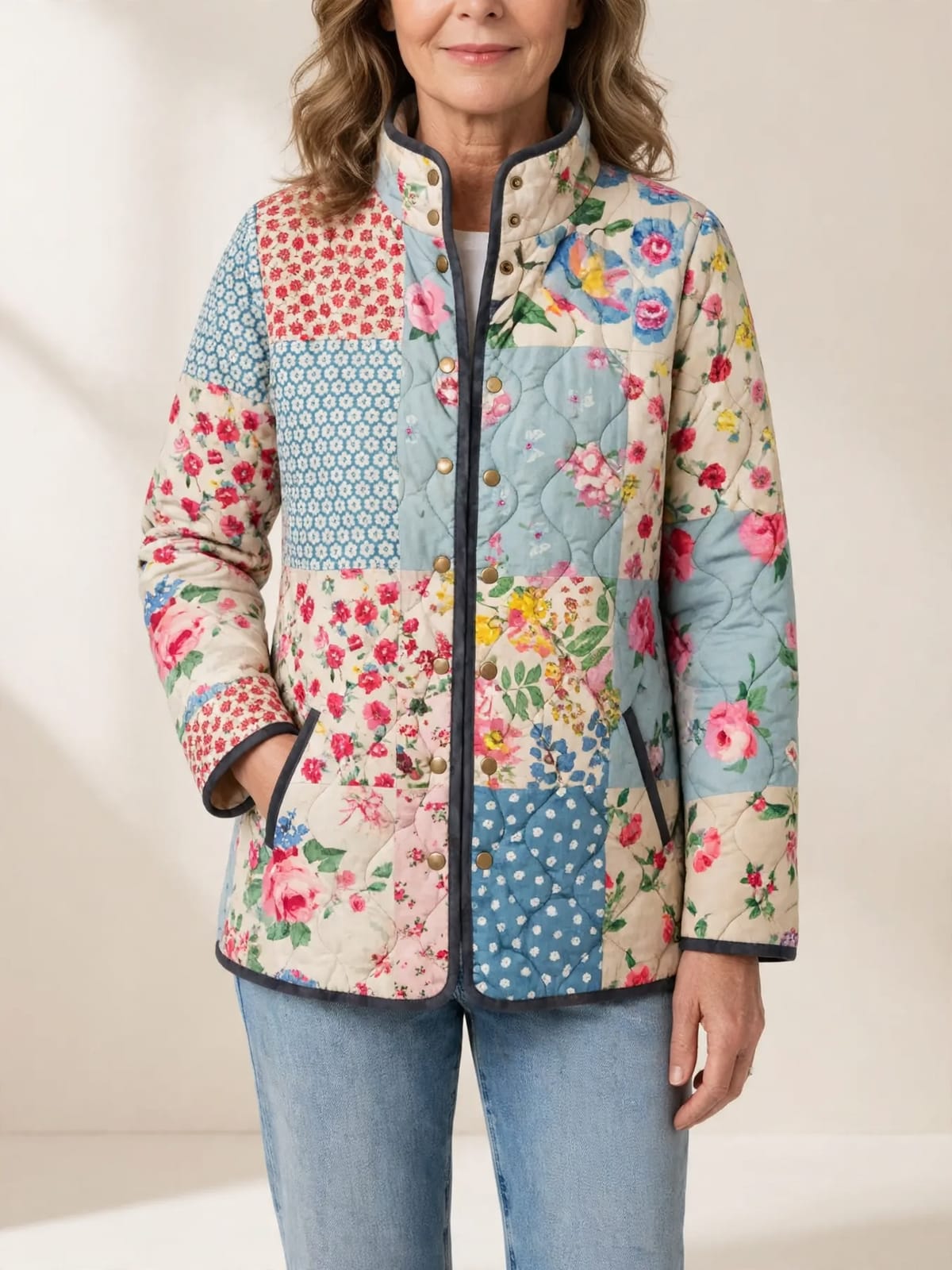 Chloé – gequilt patchwork bloemenjasje – Gesloten