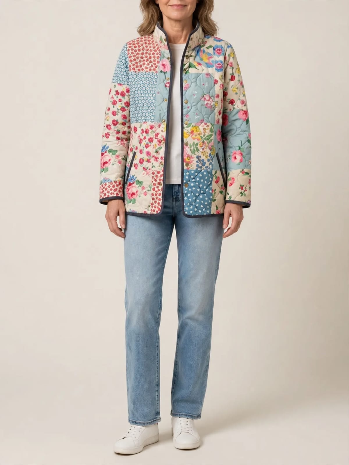 Chloé – gequilt patchwork bloemenjasje – Hele lengte