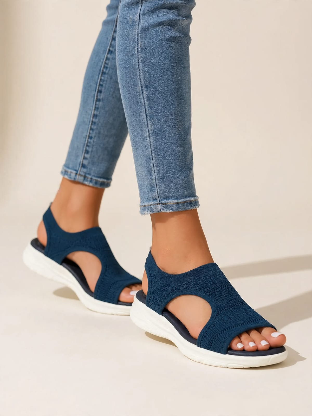 Corine – lichte comfort sandalen – Marineblauw – gedragen voorkant