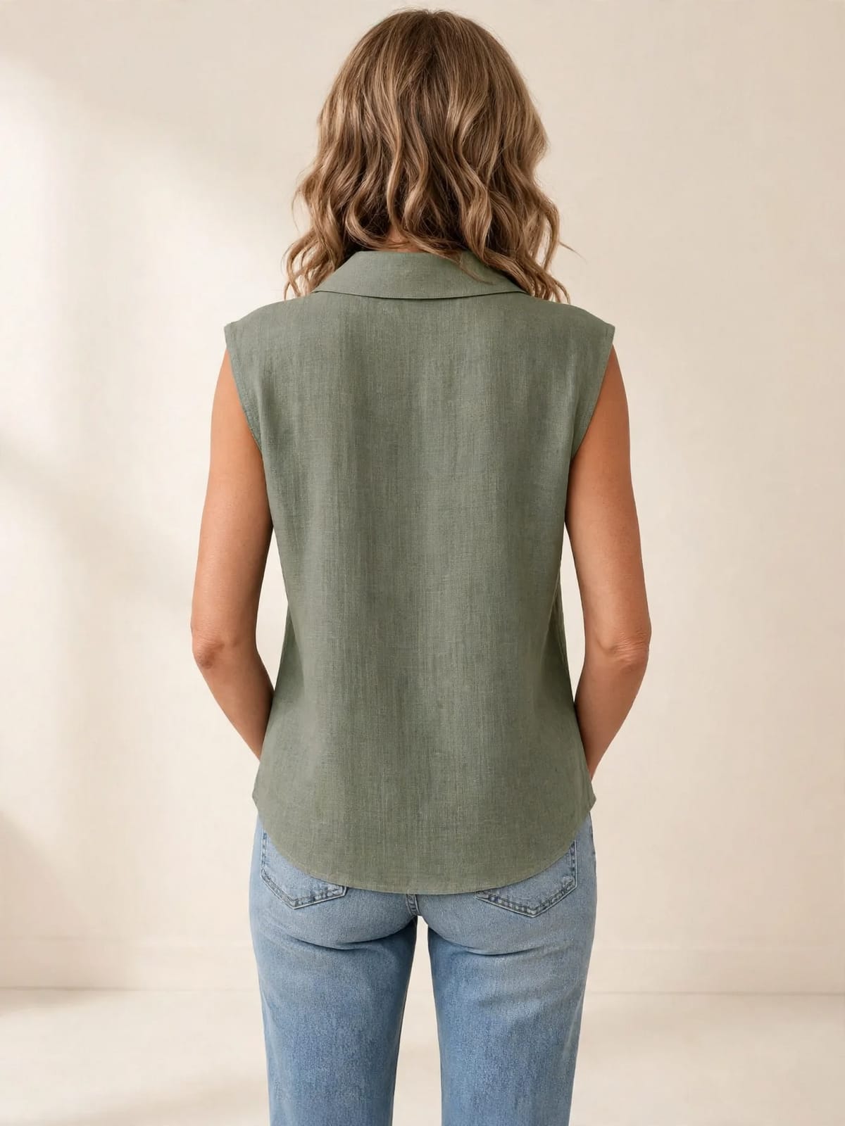 Cynthia – mouwloze blouse met kraag – Achterkant