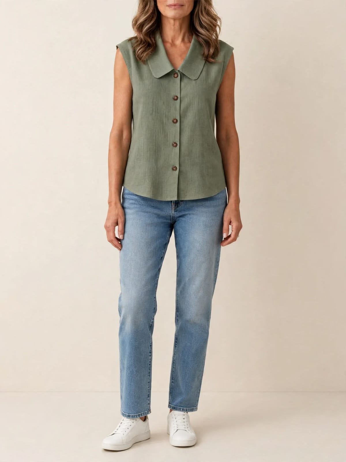 Cynthia – mouwloze blouse met kraag – Hele lengte