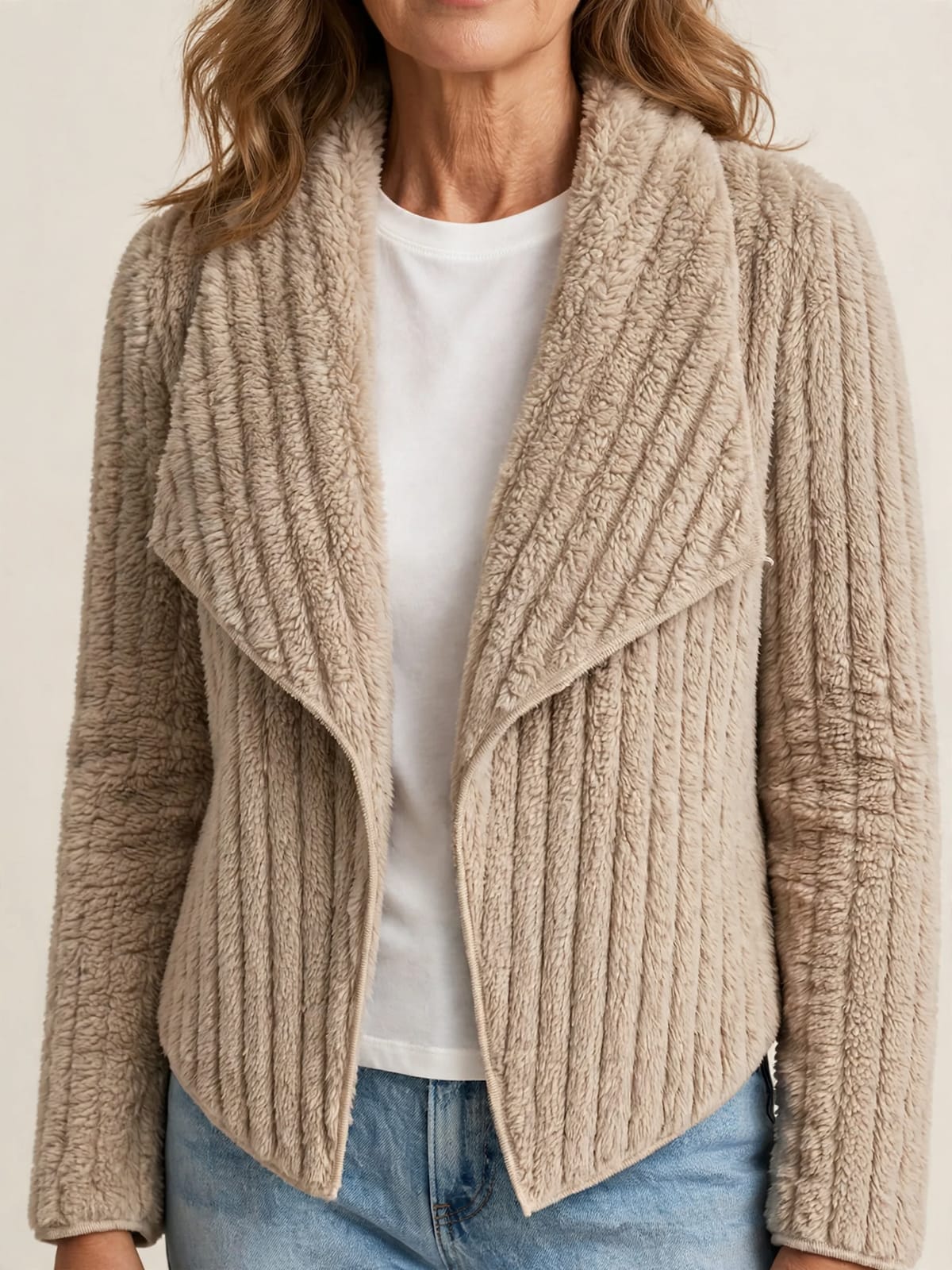 Danisha – teddy vest met ribstructuur – Detail stof en kraag