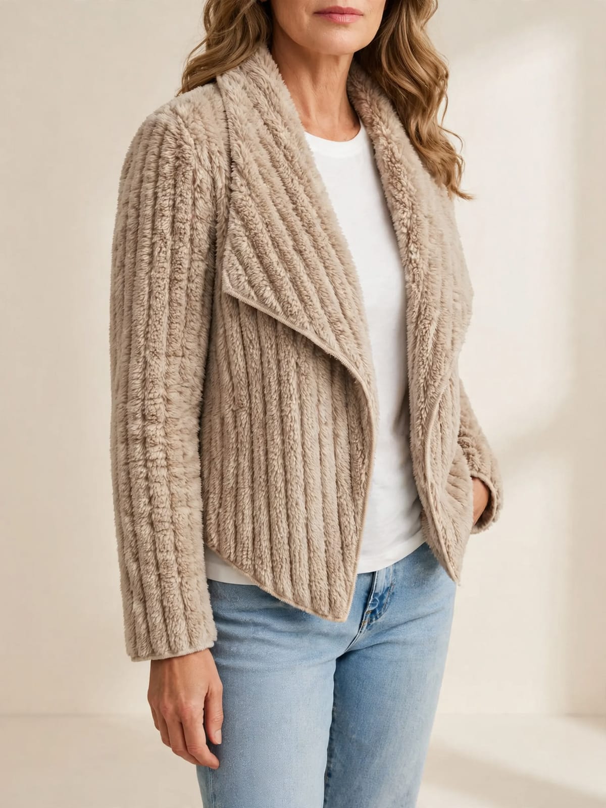 Danisha – teddy vest met ribstructuur – Driekwart