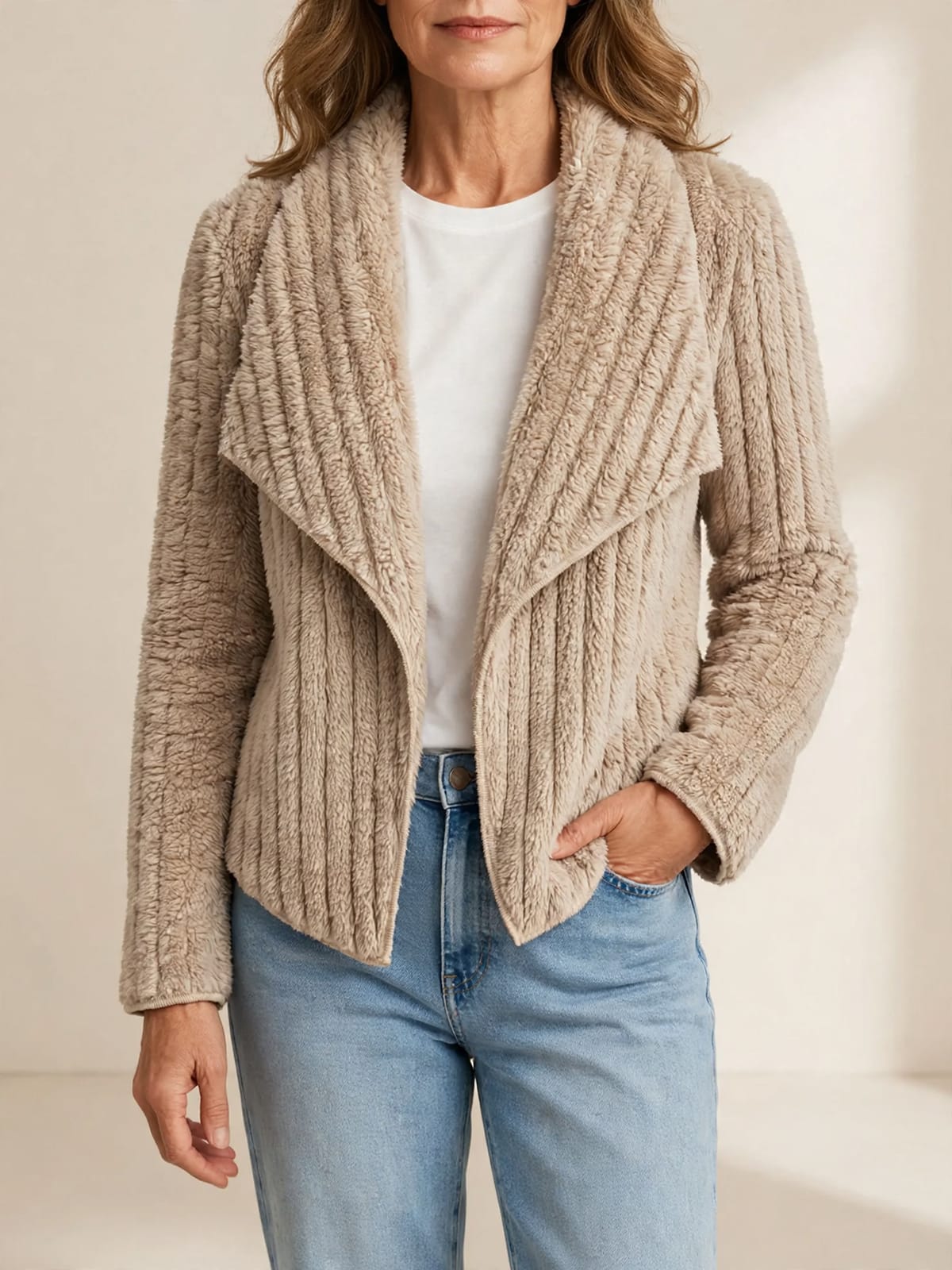 Danisha – teddy vest met ribstructuur – Vooraanzicht (open)