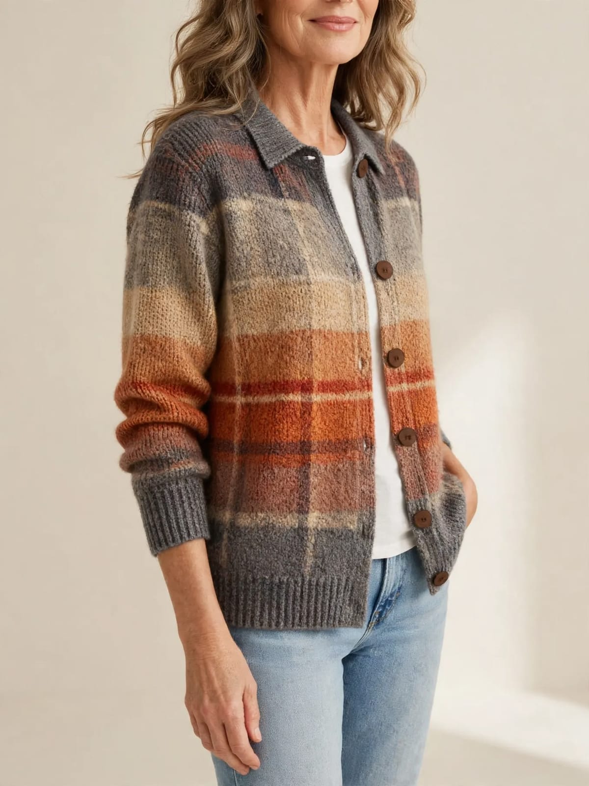 Edith – geruit ombré vest – Driekwart