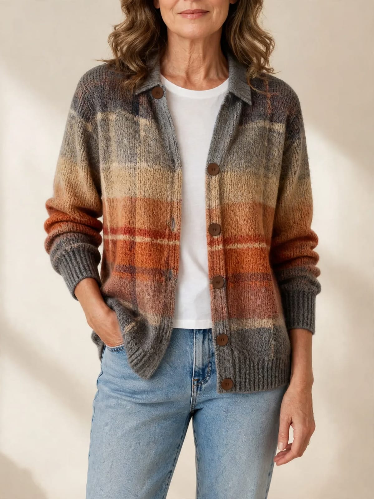 Edith – geruit ombré vest – Vooraanzicht (open)