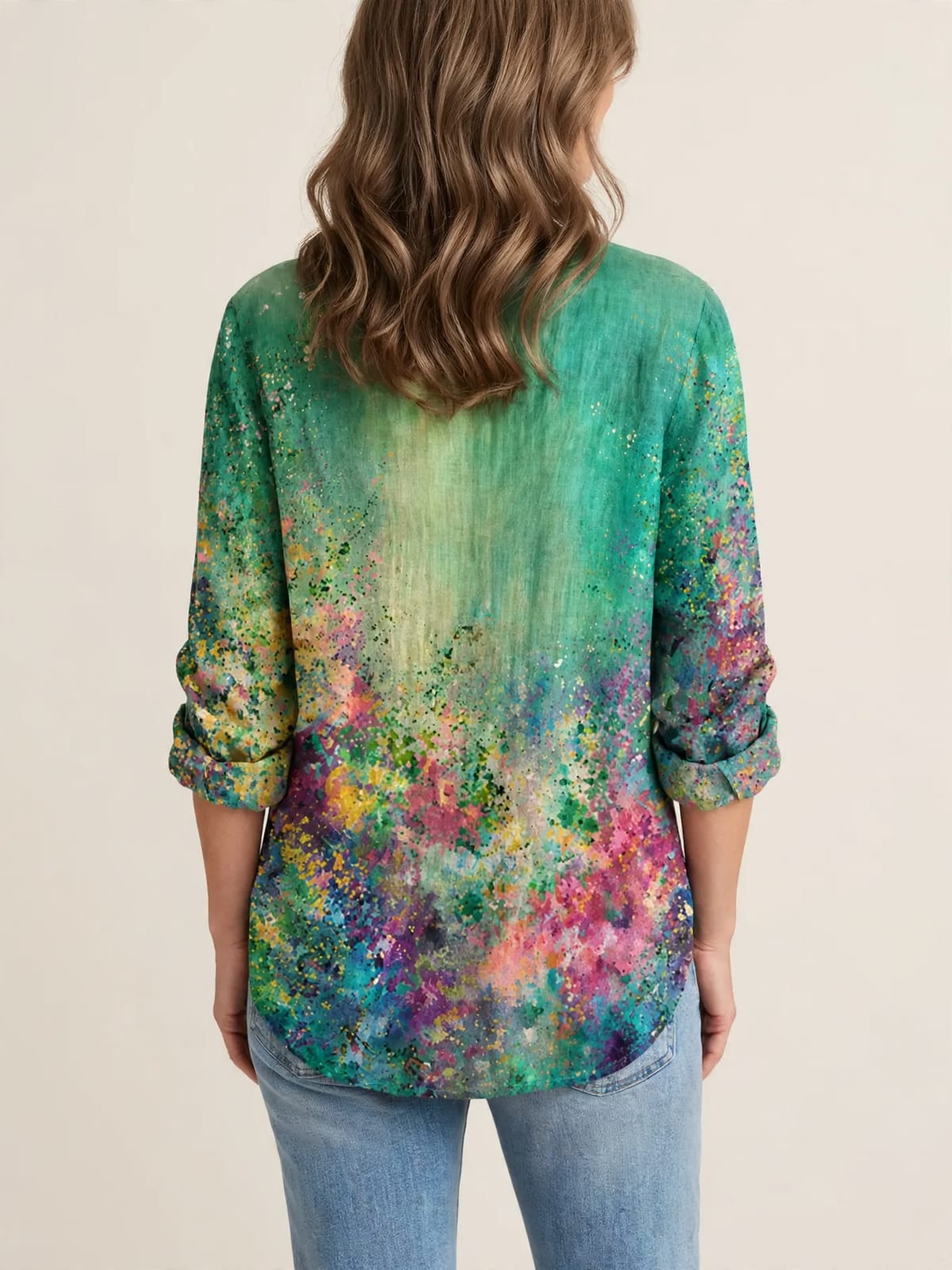 Emerald Meadow – blouse met kunstprint – Achterkant