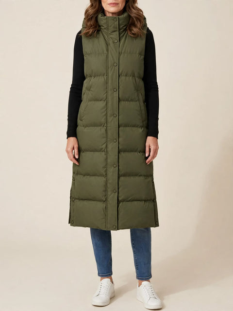 Emilie | Lange gewatteerde bodywarmer met capuchon