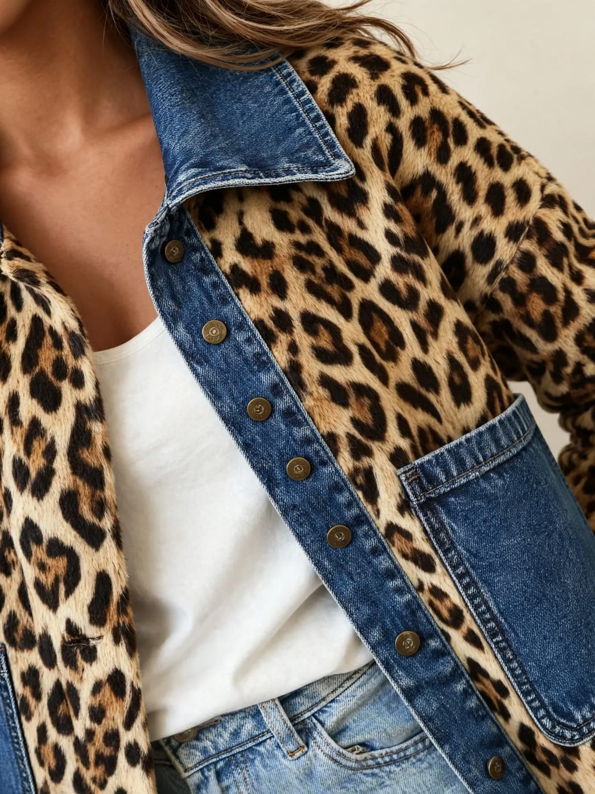 Fablenne – luipaardjas met denim – Detail
