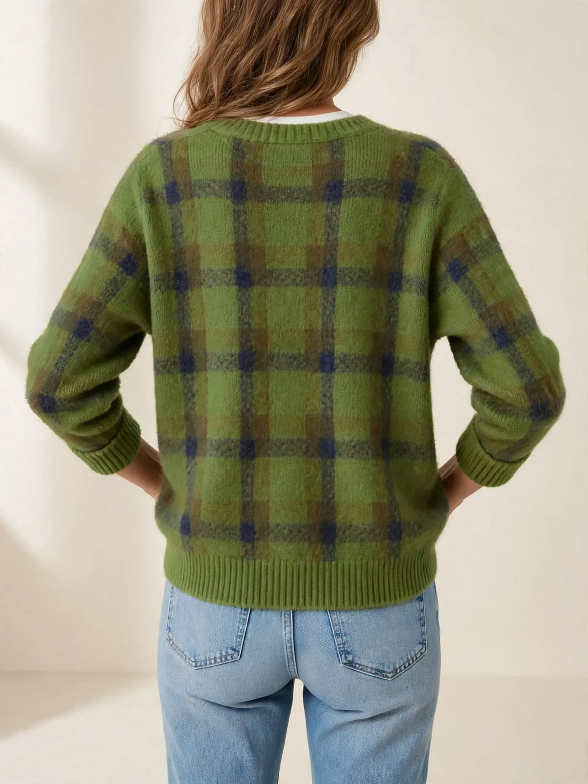 Fleur – geruit gebreid vest – Groen – achterkant