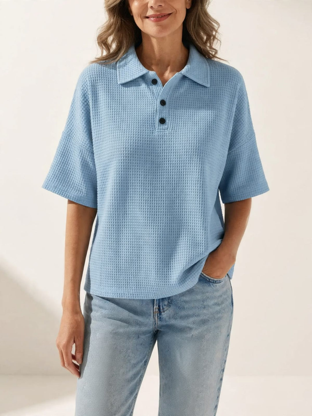 Gisela | Comfortabele wafelblouse met polokraag