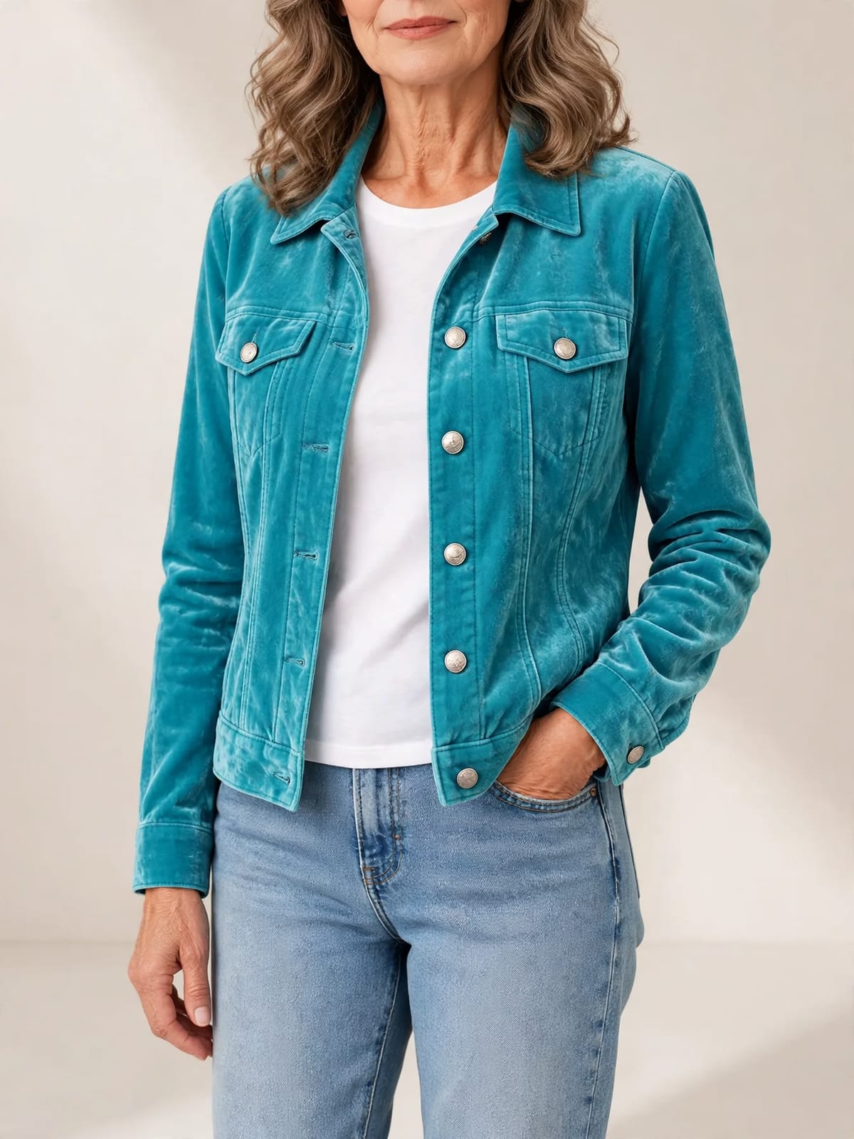 Hedda – boho fluwelen jas – Blauw – vooraanzicht