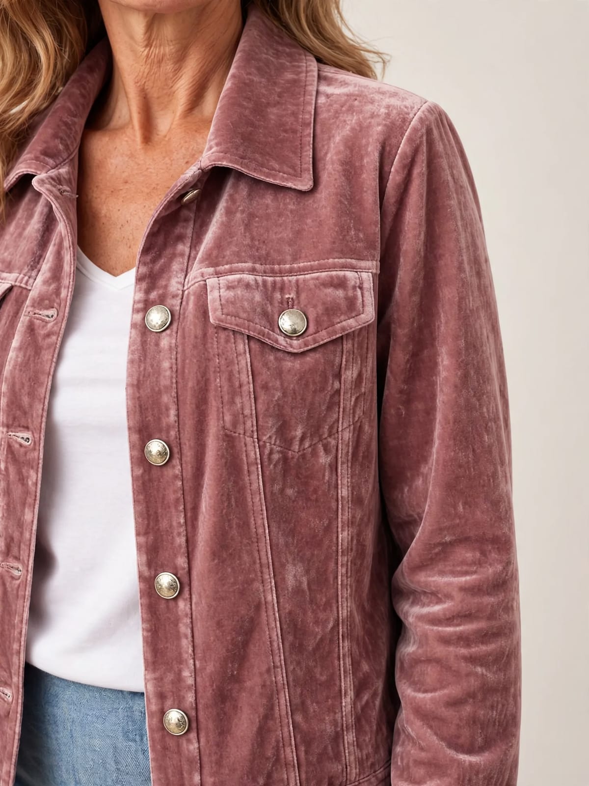 Hedda – boho fluwelen jas – Roze – detail