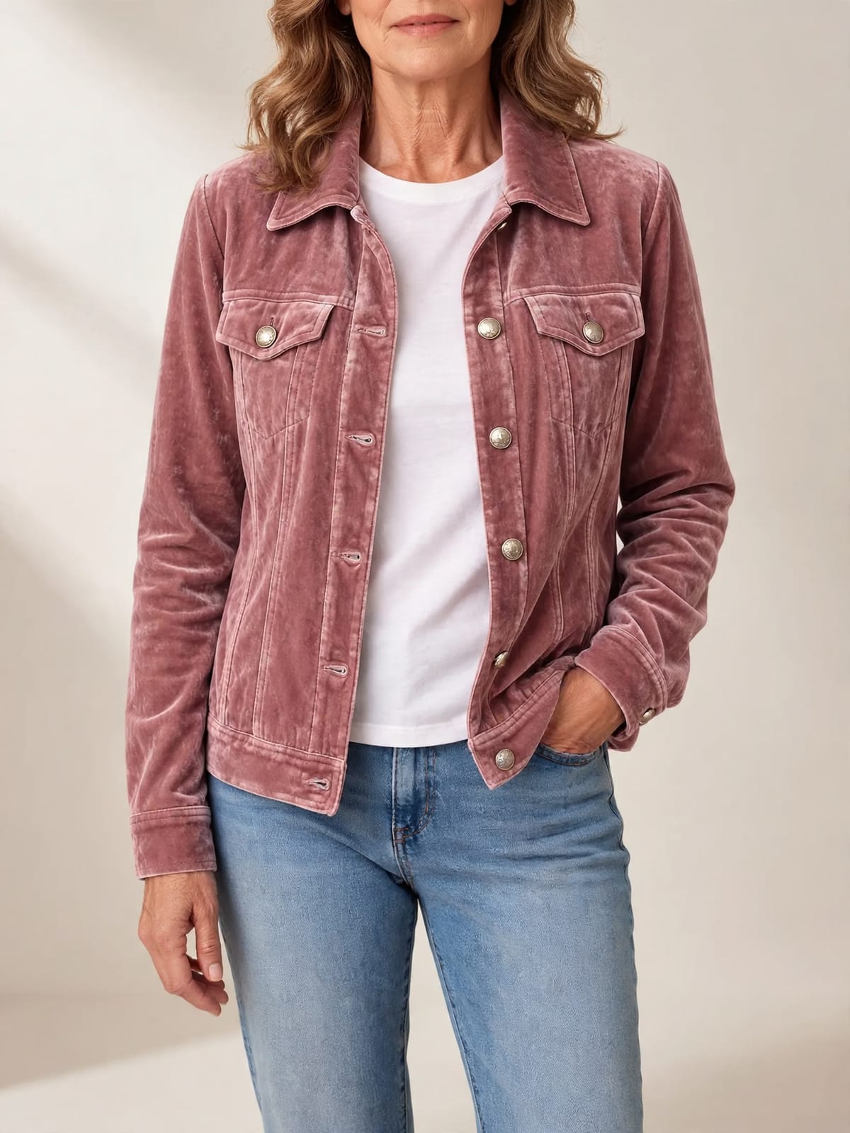 Hedda – boho fluwelen jas – Roze – vooraanzicht