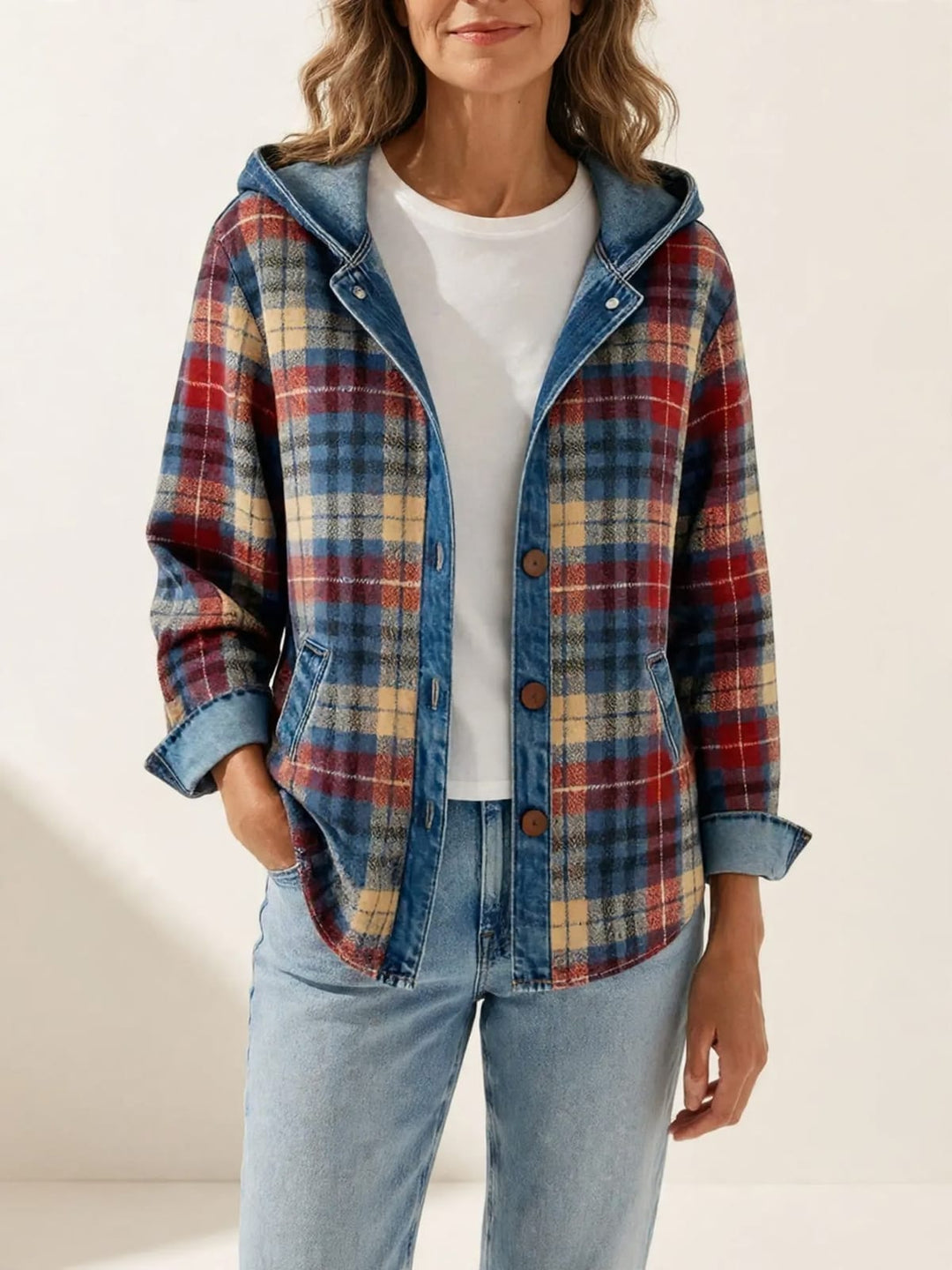 Hildred | Geruite shacket met capuchon