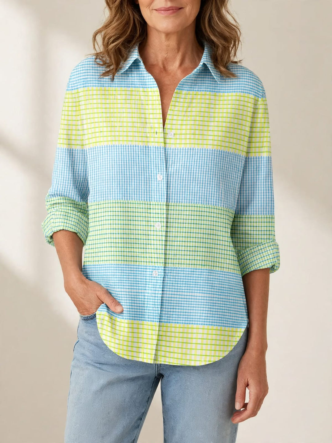 Holly | Lichte blouse met pastelkleurige ruitprint