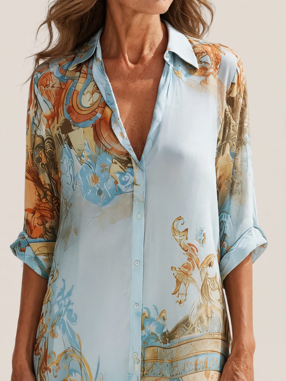 Ingrid – mediterrane maxi-blousejurk – Detail