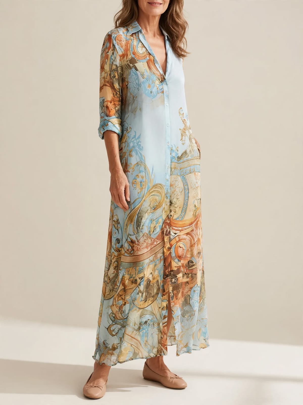 Ingrid – mediterrane maxi-blousejurk – Driekwart