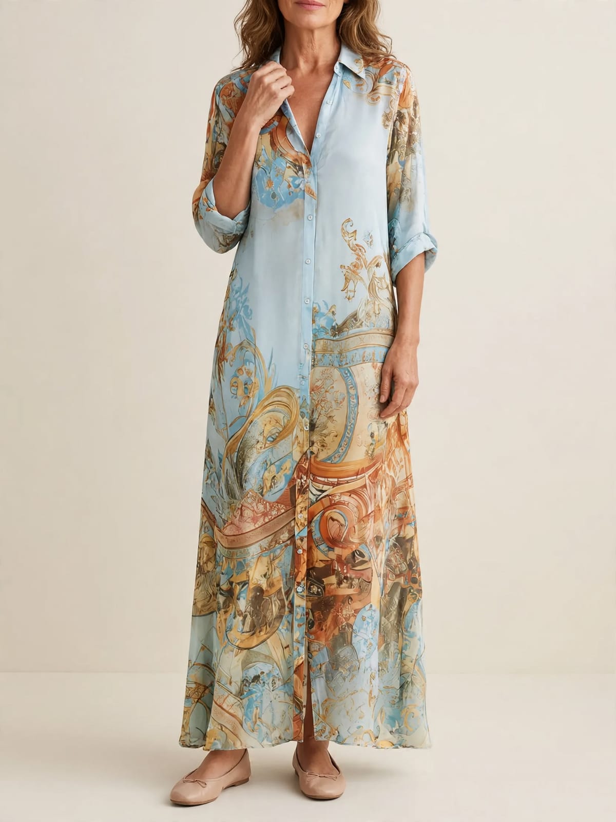 Ingrid – mediterrane maxi-blousejurk – Hand bij hals