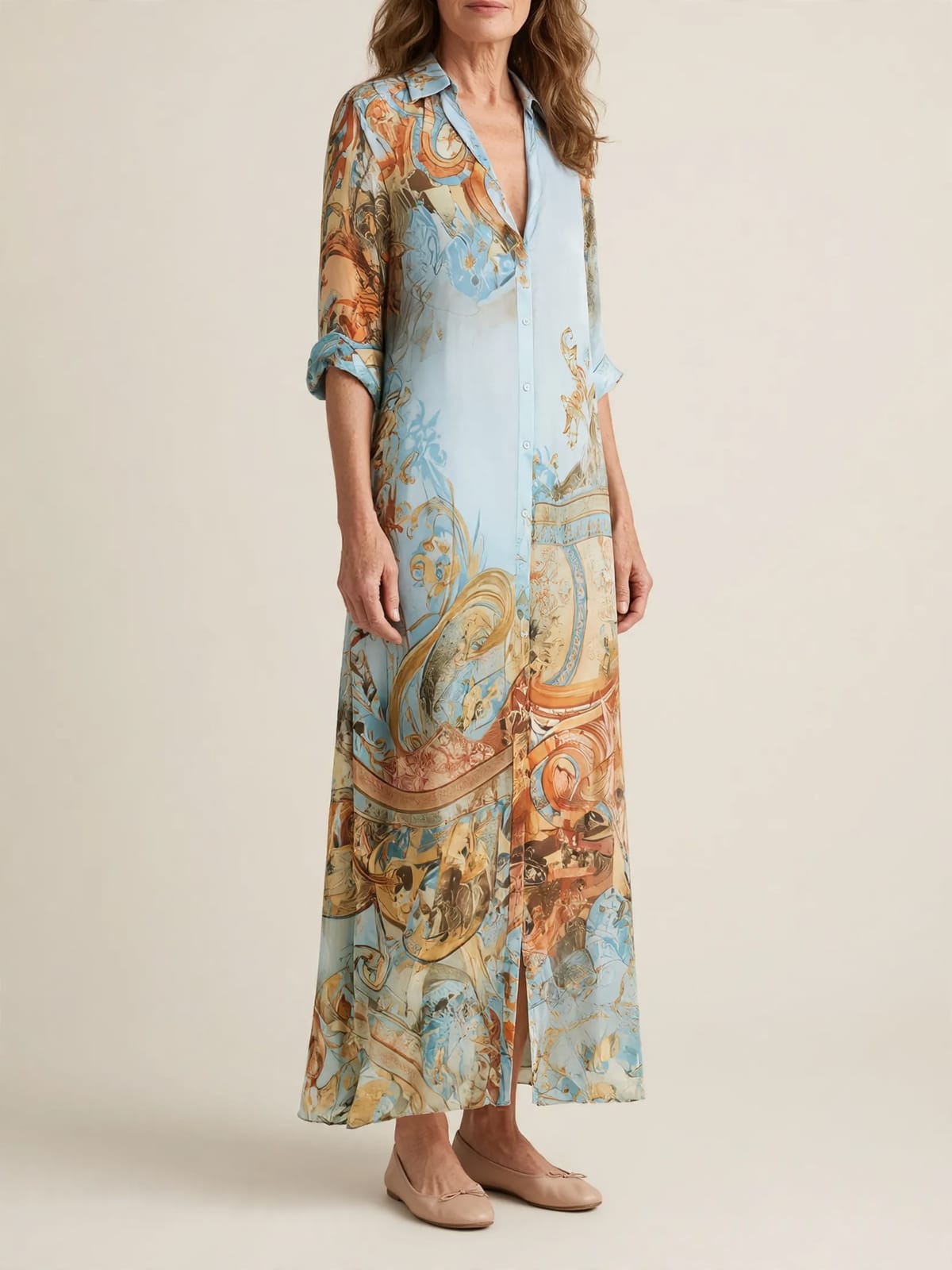 Ingrid – mediterrane maxi-blousejurk – Hele lengte driekwart