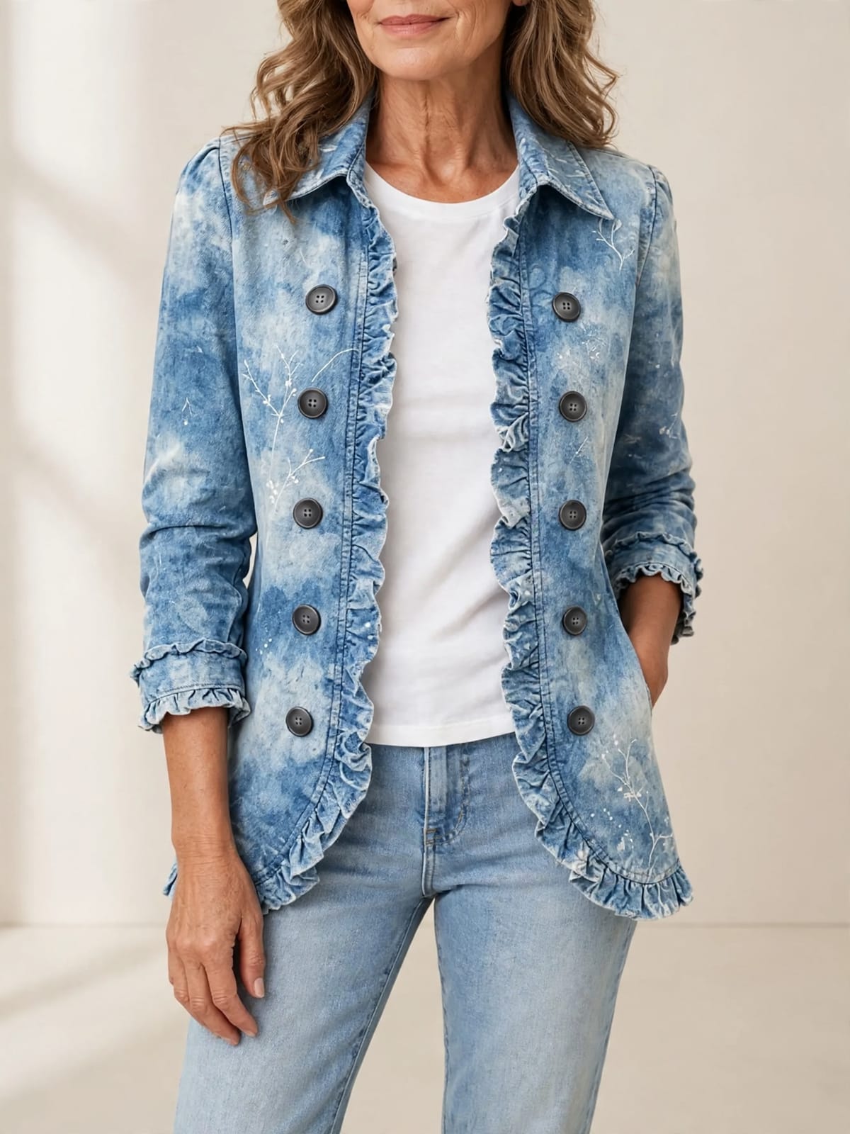 Jemison – vintage botanisch denim jasje – Driekwart