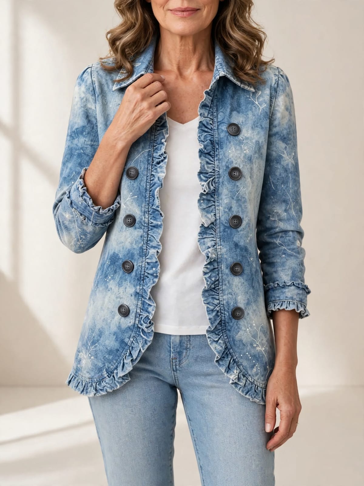 Jemison – vintage botanisch denim jasje – Hand bij kraag