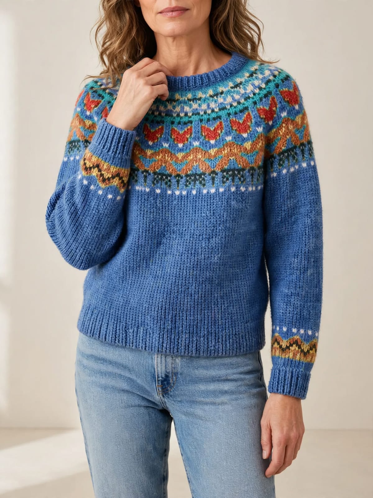 Kaylee – vintage gebreide trui – Hand bij hals