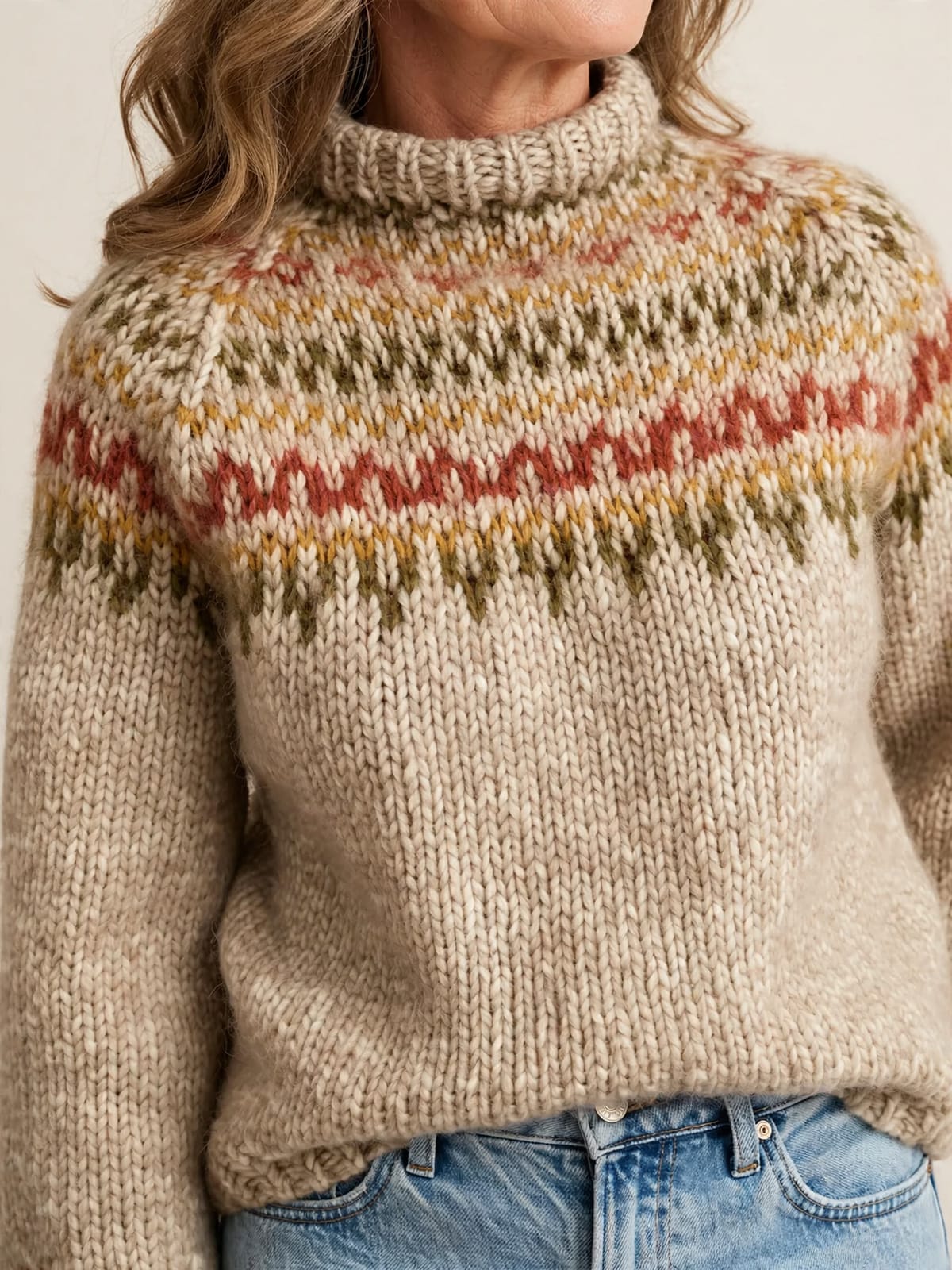 Khloe – gebreide trui met patroon – Beige – detail