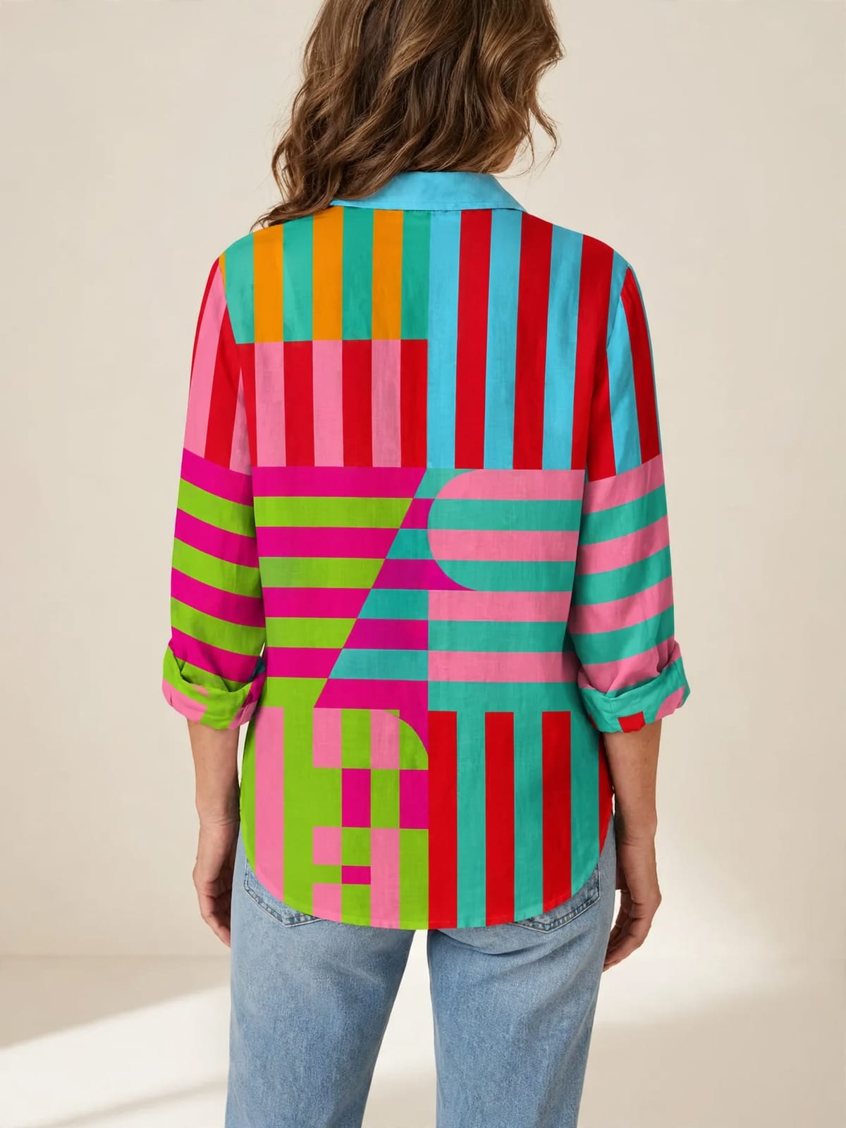 Kleurrijke blouse met streepprint – Achterkant
