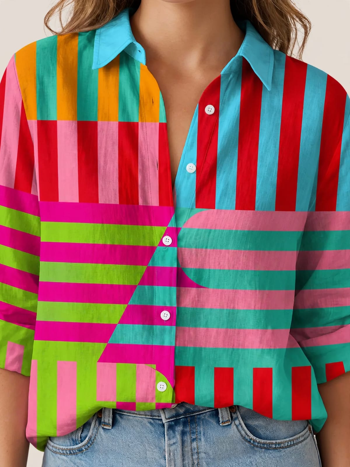 Kleurrijke blouse met streepprint – Detail