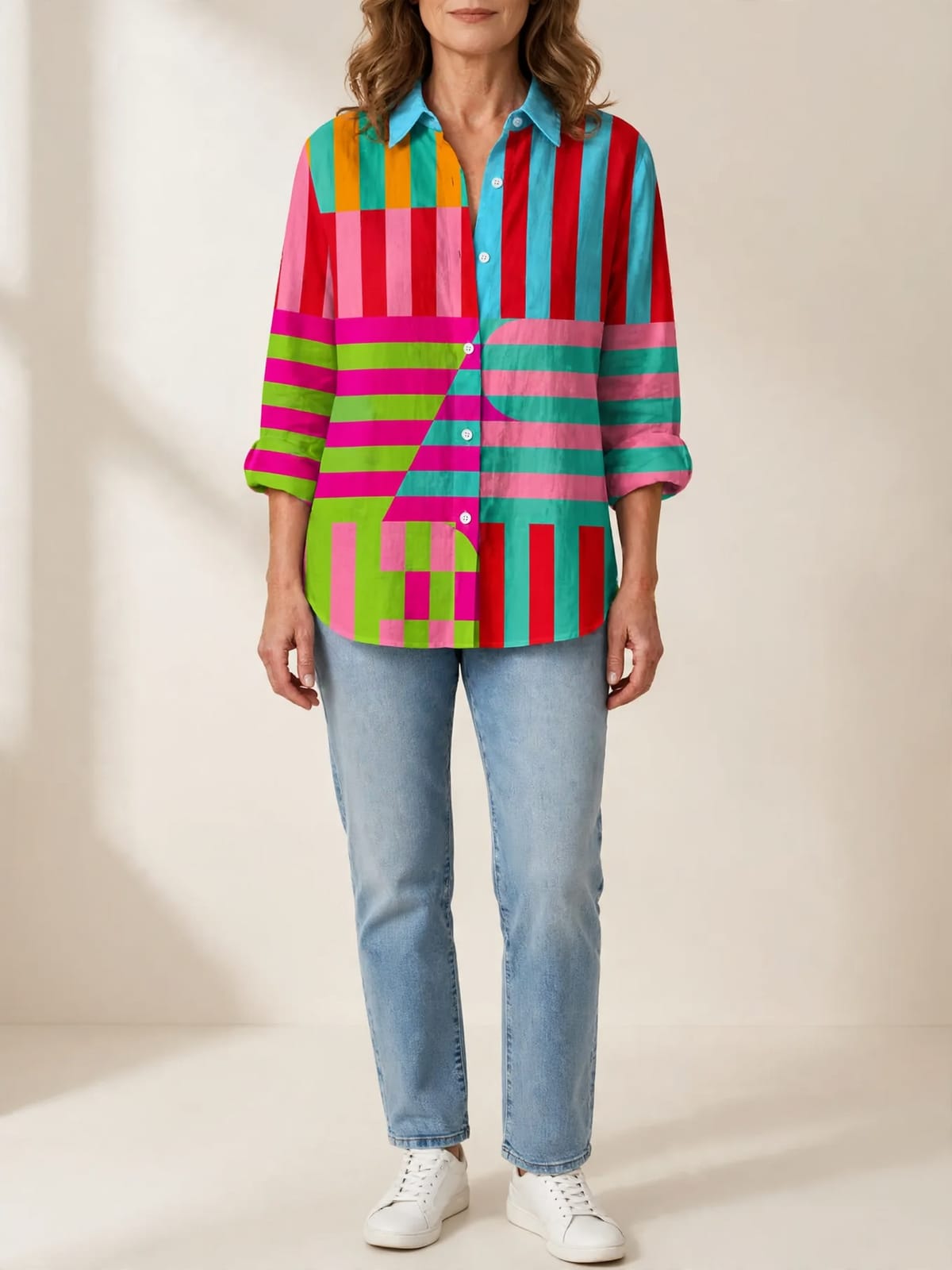 Kleurrijke blouse met streepprint – Hele lengte