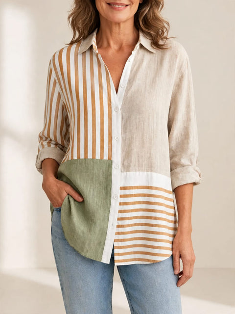 Patchwork blouse in kustkleuren