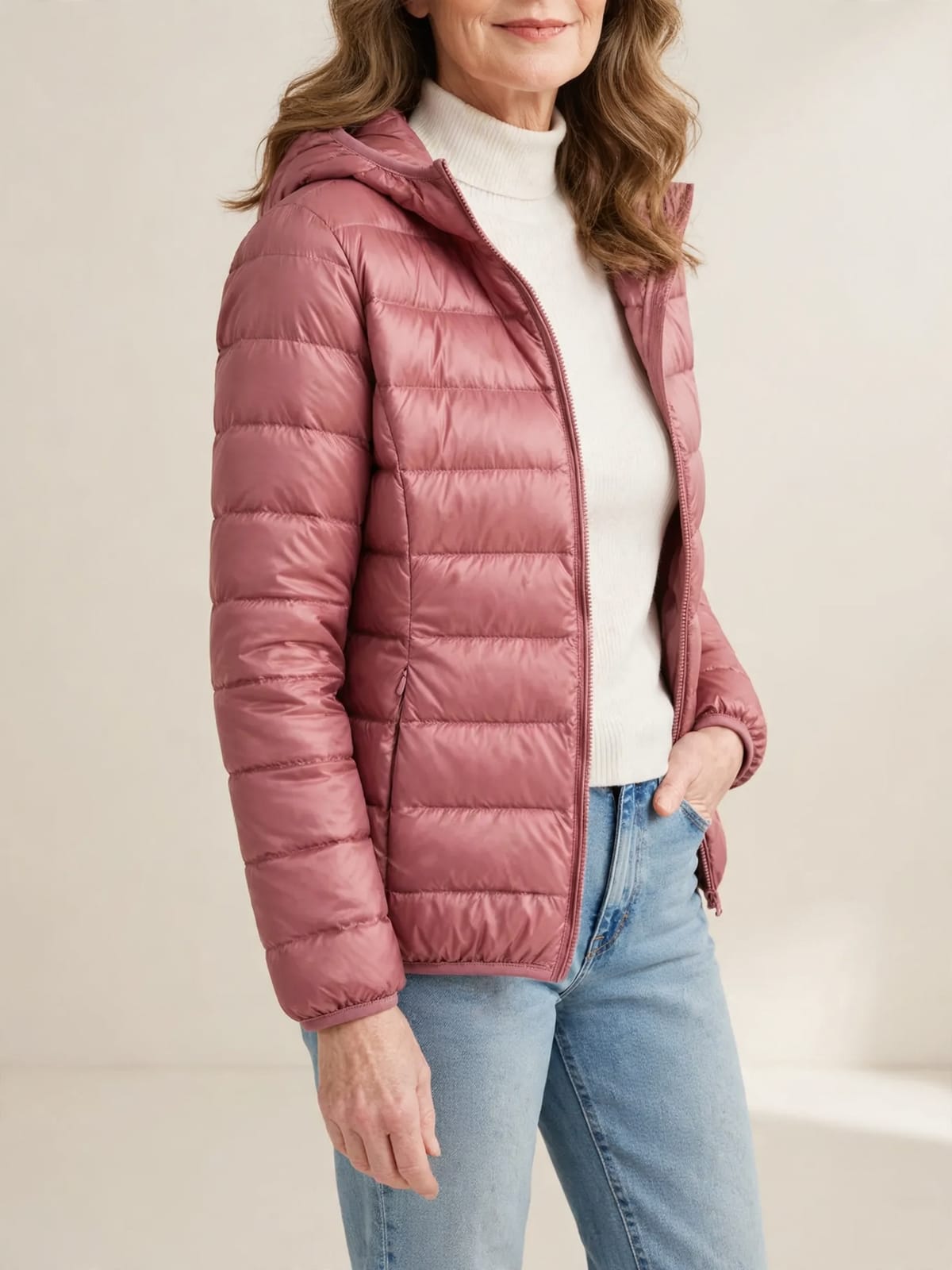 Lana – casual donsjas – Roze – driekwart