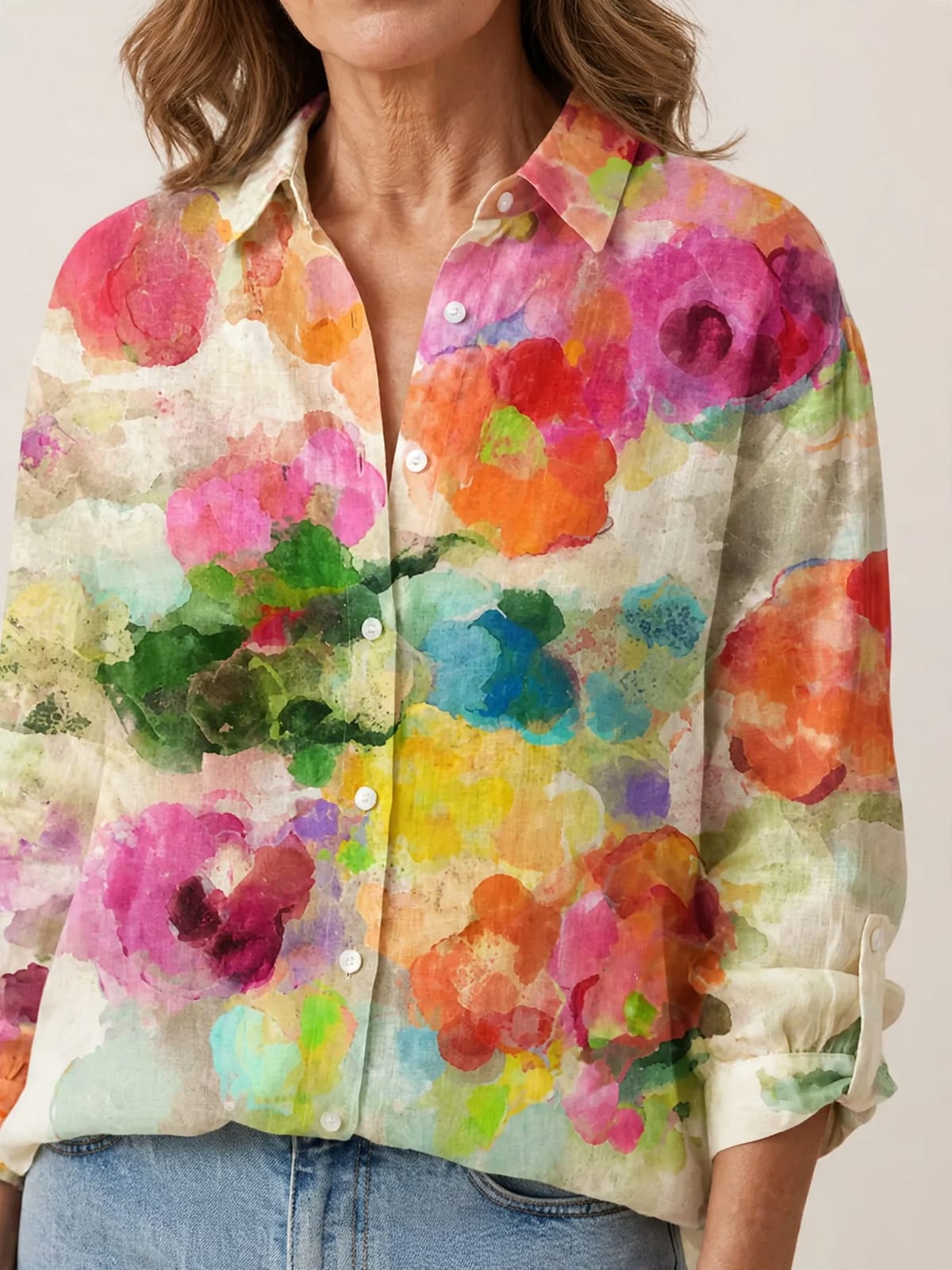 Lichte blouse met aquarelprint – Detail